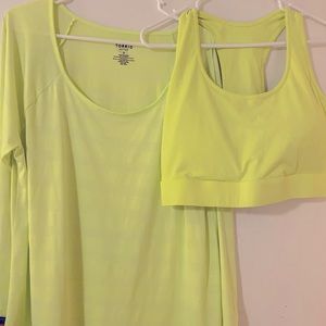 Torrid active wear long sleeve top size 2 & matching fabletics sports bra 4x set